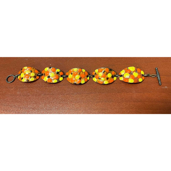 Mid Century Mod Copper Enamel Chunky 5 Panel Abstract Wide Link Bracelet 7" - Picture 1 of 3
